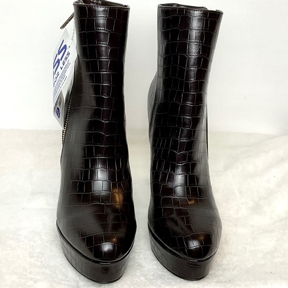 R GUESS Dark Brown Lapse Faux Leather Croc Stiletto High Heel Ankle Boot sz  8M - Picture 5 of 13